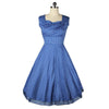 Vintage Hepburn Stil Ärmellos Quadrat Kleid Blau Gepunktet