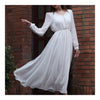 V-necked Chiffon Slim Middle Long Dress   white    S