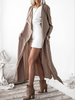 Beige Waterfall Lapel Longline Open Front Trench Coat Jacket