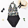 Sexy Black Tropical Floral Halter Bandeau Bikini Set Tankini Swimwear Swimsuit