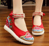 Chinese Ethnic Embroidery Inner high Heel Elevator  Dress Shoes Vintage Flower