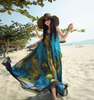 Sexy Sleeveless Boho Peacock Swing Maxi Long Dress with Belt
