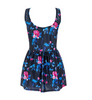 Women Classic Black Blossom Floral Padded One Piece Dress Swimsuit Padded Bra