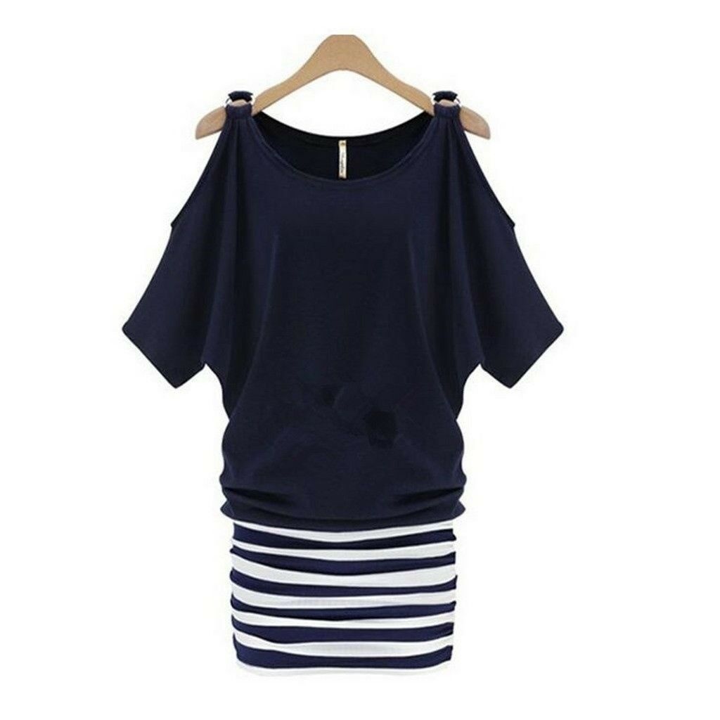 Big Size Woman Attire Summer Fashionable European Microgroove Splicing Off-shoul