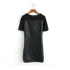 Sexy Women Autumn Winter Dress Short Sleeve Knitted Leather Patchwork Black Dres