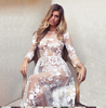 Semi-Sheer White Floral Embroidered Mesh Illusion Maxi Long Party Dress