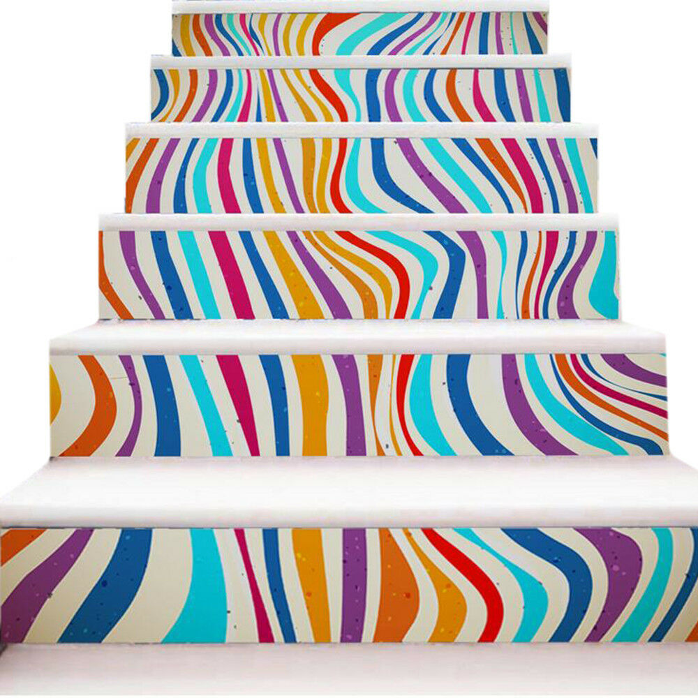 New 3D DIY PVC Waterproof  Stair Decals Wall  Floor Sticker Colorful Stripes QS0