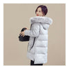 Hiver Doudoune Femme Col Fourrure Milieu Long Épais Gris