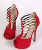 Gold Hollow Out Roma Peep-toe Platform High Heels for Party Event Club Black/Red