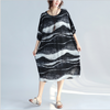 Mode Noir Motif Vague Surdimensionné Tunique Robe Décontractée