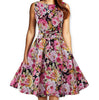 Women Vintage 50s Rockabilly Audrey Hepburn Boat Neck Floral Printed Swing Dress