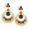 Ethnic Colorful Alloy diamond crescent earrings   DARK GREEN+ORANGE