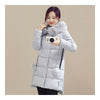 Hiver Doudoune Femme Col Fourrure Milieu Long Épais Gris