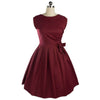 Damen Einfarbig Schleifenknopf Balonrock Schmal Kleid Weinrot