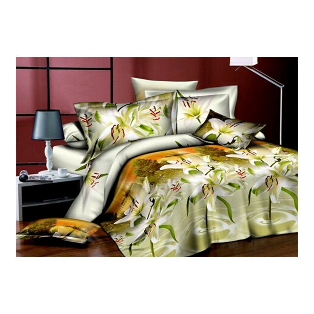 3D Flower Bed Quilt/Duvet Sheet Cover 4PC Set Cotton Sanded 003