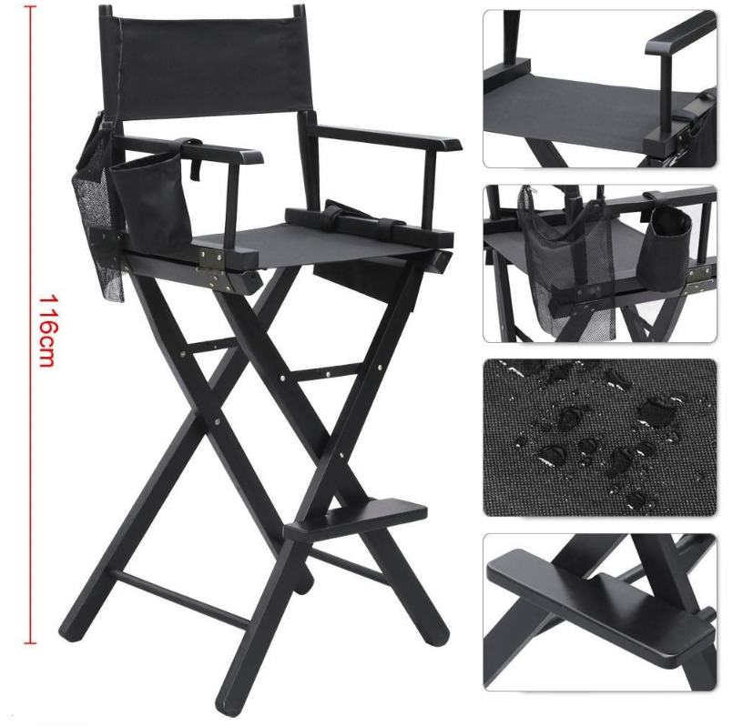 Makeup Artist Tall Director Chair Wood Folding With Side Bag Camping Fishing
