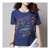 Loose Casual Little Fish Short Sleeve T-shirt   dark blue