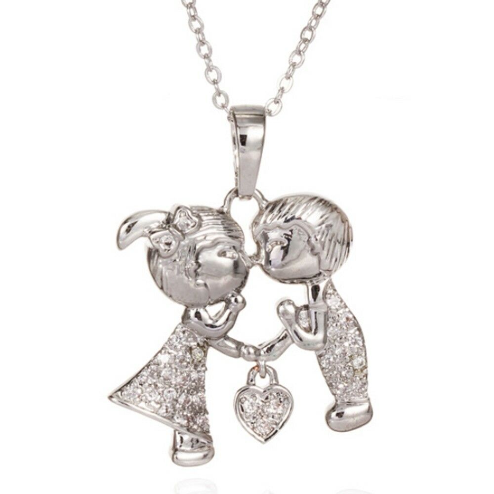 Wedding Lovers Heart Pendant Gold Platinum Galvanized Austrian Zircon   white