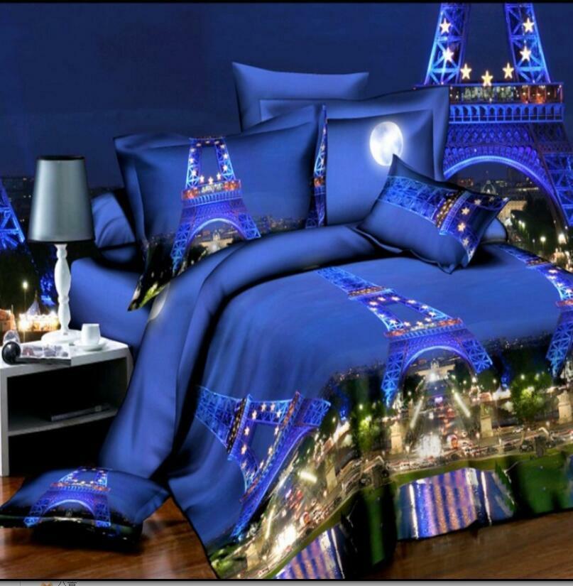 4pcs Suit 3D Reactive Dyeing Polyester Fiber Bedding Sets Queen King Size Paris