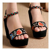 Bestickt Schuhe Plateau Slipsole Sandalen Schwarz