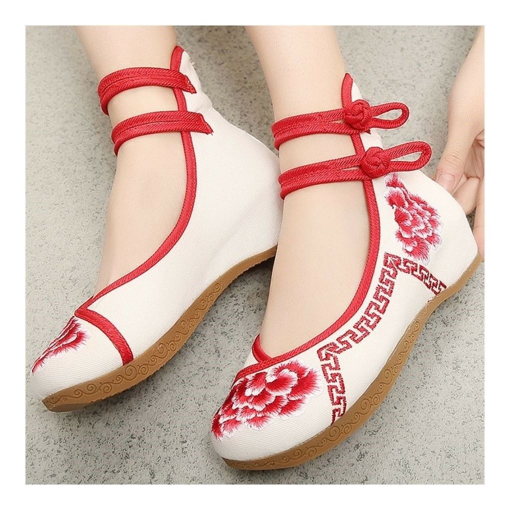 Old Beijing Cloth Embroidered Shoes Slipsole  red