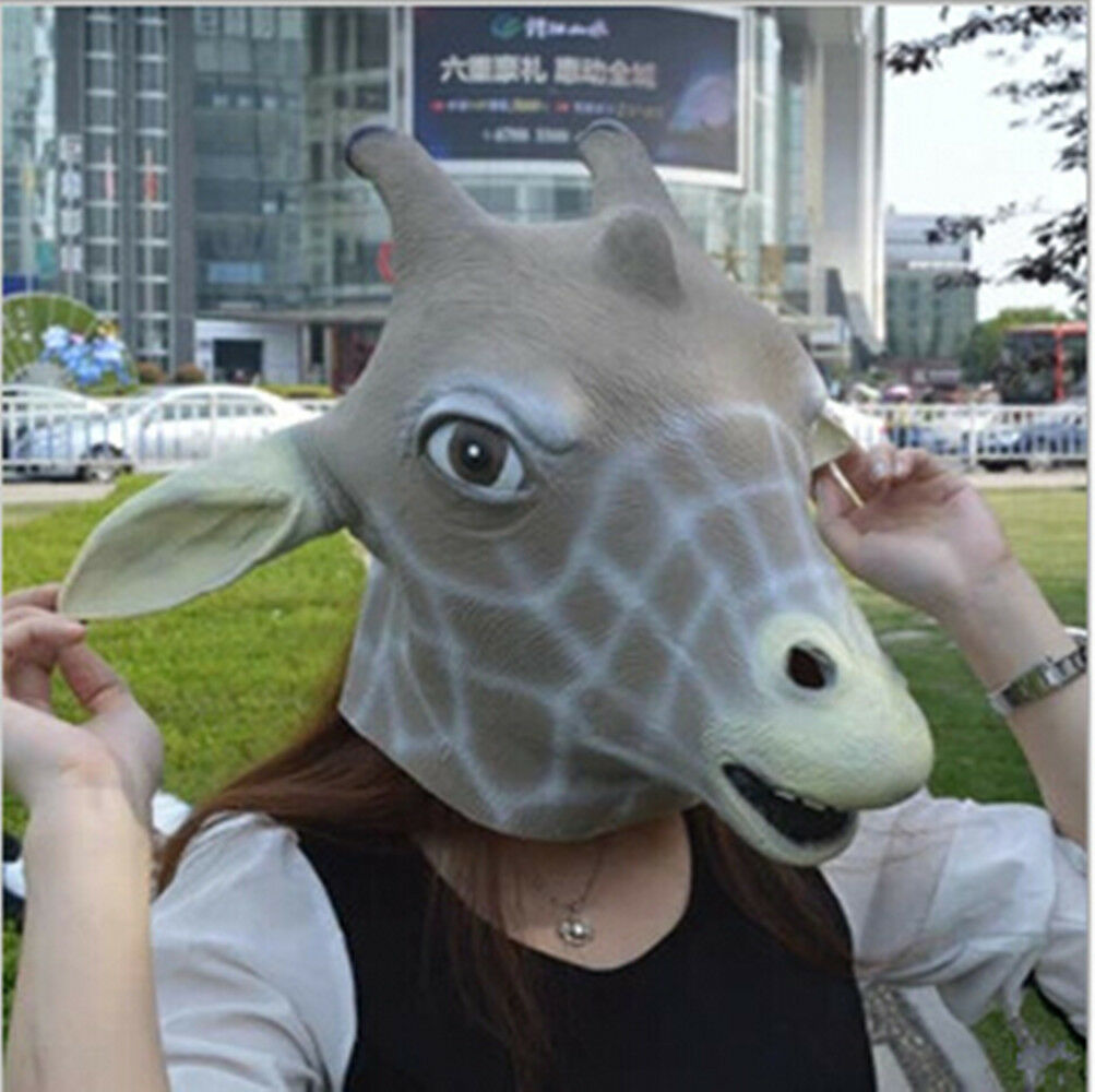 Giraffe Head Mask Rubber Latex Animal Costume Full head Mask Halloween Costume F