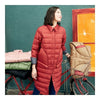 Middle Long Down Coat Woman Contrast Color Thin Light   rust red