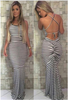 Sexy Black & White  Navy Stripe Ruched Back Maxi Long Party Event Formal Dress