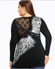 Sexy Black Purple Red Gothic Floral Lace Insert Angel Wings Blouse Top Plus Size