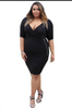 Plus Size Sexy Black Plunge Wrap Side Zip Casual Party Dress