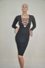 Women Sexy Lace Up Long Sleeve Bandage Club Bodycon Party Cocktail Pencil Dress