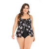 Classic Black White Blossom Lily Padded One Piece Dress Swimsuit Padded Bra