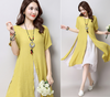 Moderno Asiático Estilo Capas Multi con Abertura Forrado Vestido Túnica