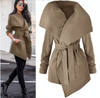 Damen Mode Schwarz Khaki Grau Großer Kragen Gebundener Bund Mantel Winterjacke
