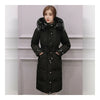 Down Coat Woman Middle Long Thick Fur Collar Slim Winter    black