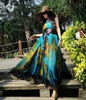 Sexy Sleeveless Boho Peacock Swing Maxi Long Dress with Belt