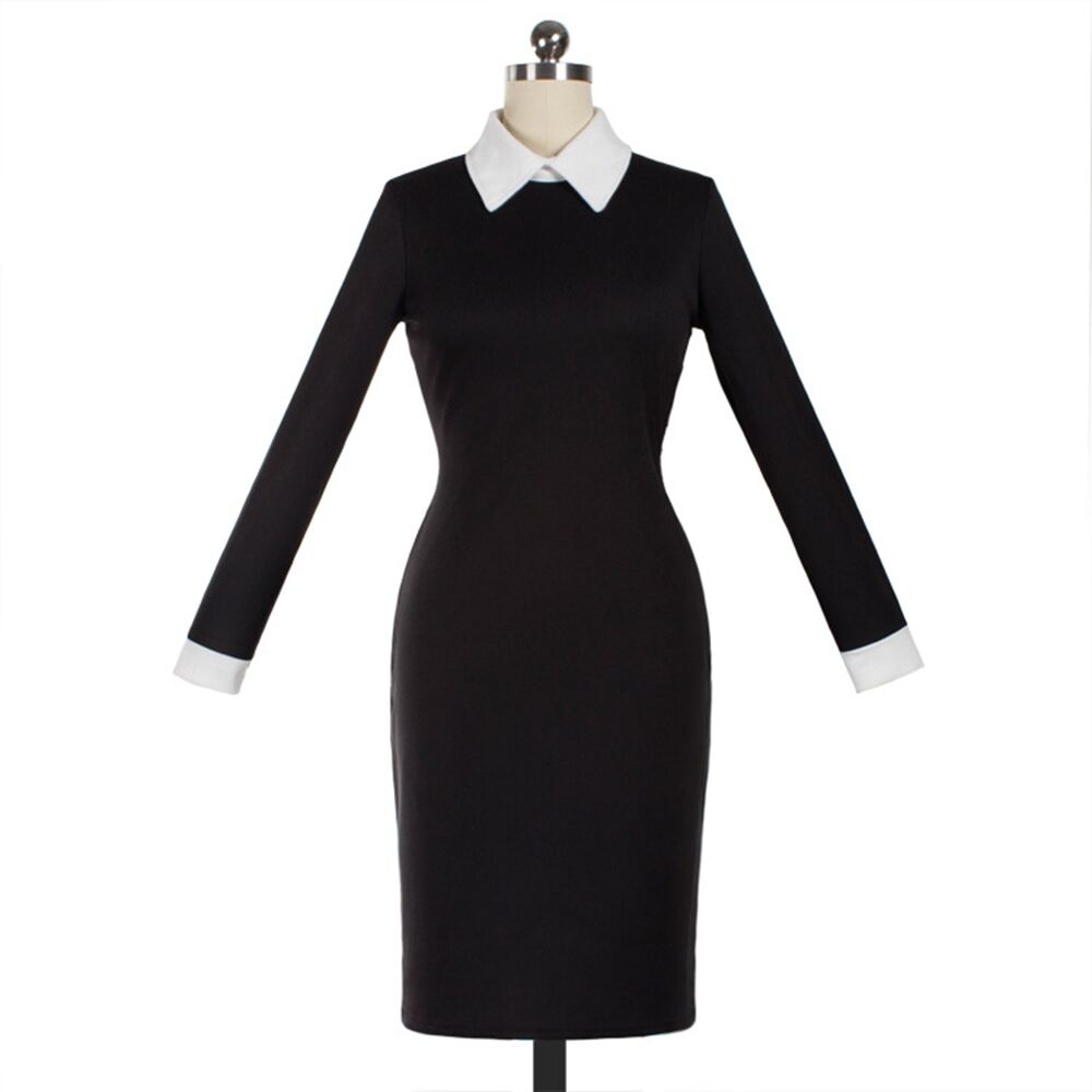 Long Sleeve Business Wear Tailored Collar Dress