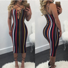 Sexy Colorful Vertical Stripe Strappy Bodycon Midi Party Dress
