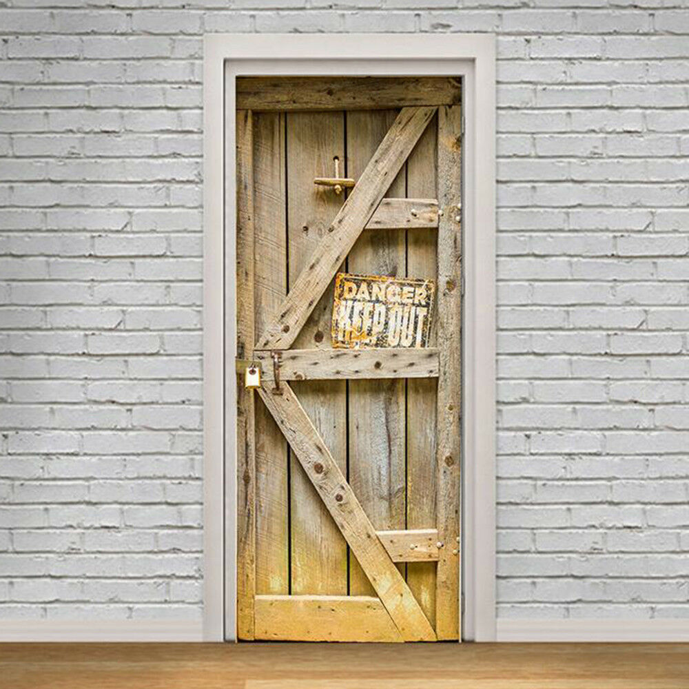 New 3D DIY PVC Waterproof  Door Wall Sticker Wooden Door qd020