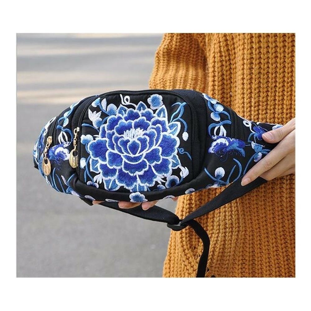 New Original Design Cosmetic Bag Woman's Bag High Volume Waist Bag    blue and w