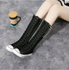 Canvas Spike Rivet Lace Up Wedges Flat Skate Mid-Calf Sneaker Boots