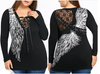 Sexy Black Purple Red Gothic Floral Lace Insert Angel Wings Blouse Top Plus Size