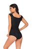 Women Classic Solid Black bandage closure Padded One Piece  Swimsuit Padded Bra