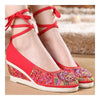Alt Peking Stoff Bestickt Schuhe Perlen Rot