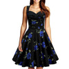 Hepburn Style Vintage Groß Schößchen Drucken Oberteil Blau