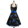 Hepburn Style Vintage Kleid 50er Jahre Drucken Halt Blau
