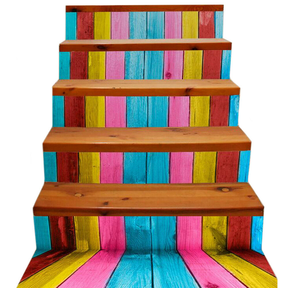 New 3D DIY PVC Waterproof  Stair Decals Wall  Floor Sticker Colorful wood qs008