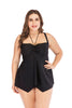 Women Classic Solid Black Padded One Piece  Suspended Strape Dress Swimsuit Pad