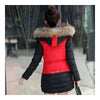 Woman Contrast Collar Fur Collar Middle Long Cotton Coat   red