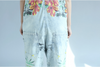 Pantalones de Mezclilla Azul Boho Floral Holgado Boutique Mono Mono Tamaño Libre